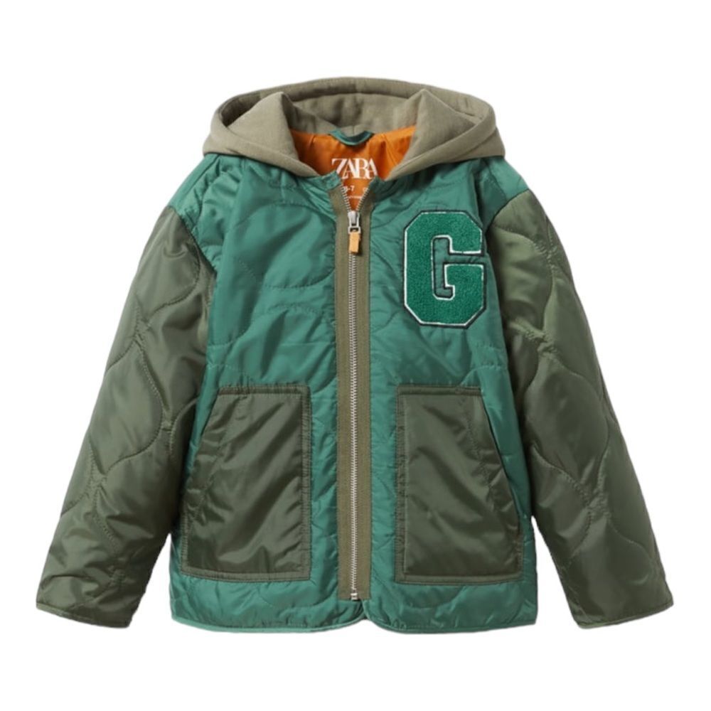 ZARA Kids | Green | COMBINATION QUILTED JACKET - Picture 2 of 7